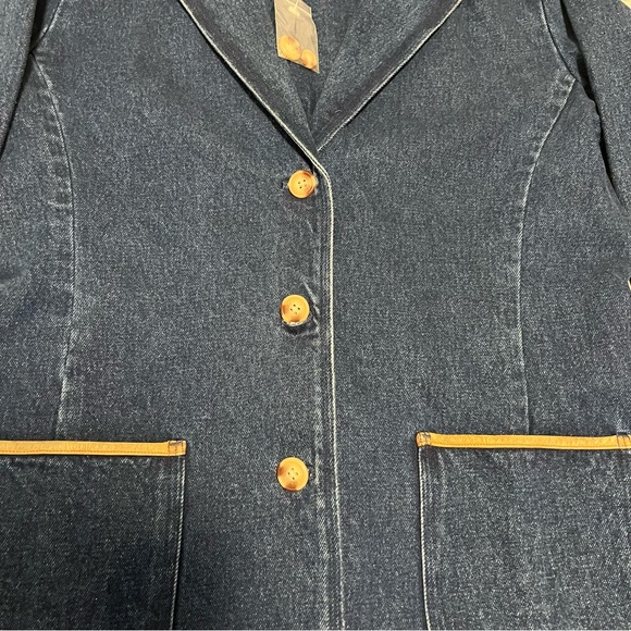 Vintage Orvis Womens Safari Style Blue Denim Jacket- Leather Trim- Size 8 NWOT - Picture 5 of 10